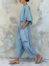Avery Linen Cotton Wide Leg Pants Set
