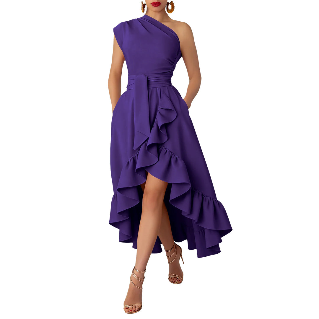 Juliana One Shoulder Ruffle Midi Dress