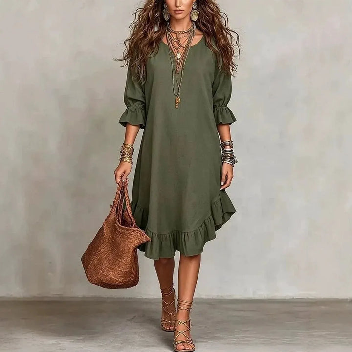 Josette Ruffle Half Sleeve V Neck Midi Dress