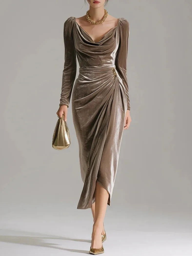 Vivienne Velvet Ruched Midi Dress