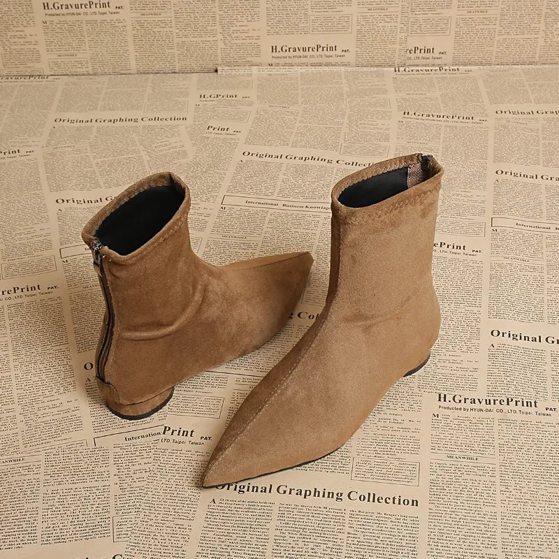 Khaki suede ankle boots side profile view