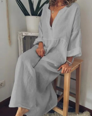 Elara Relaxed Cotton Linen Long Dress