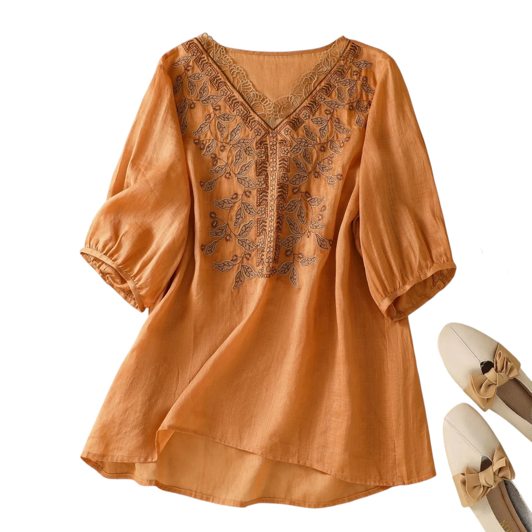 Linnea Embroidered V Neck Blouse