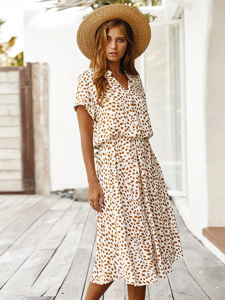 Adeline Printed Midi Shirt Dress