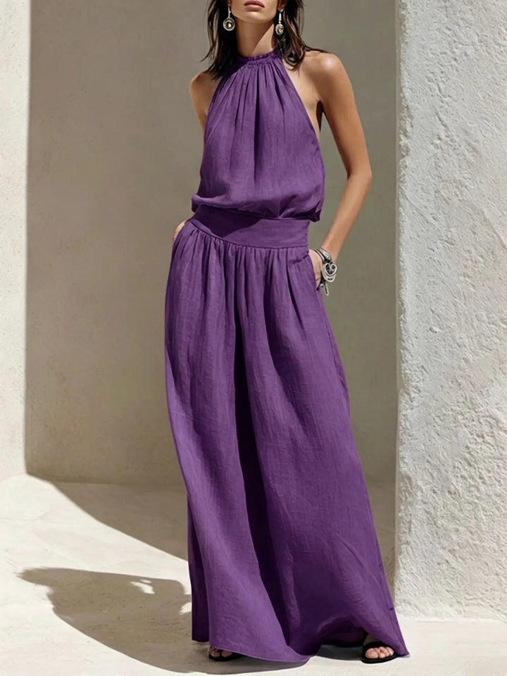 Lacey Halter Ruched Maxi Dress