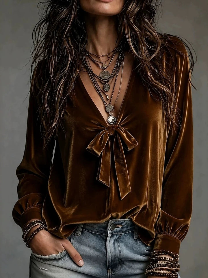 Maribel Velvet V Neck Top