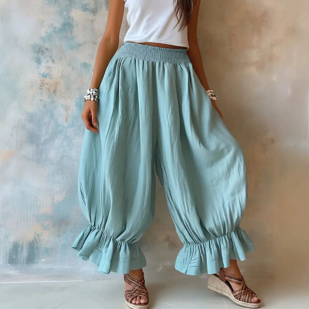 Samantha Ruffle Hem Linen Trousers