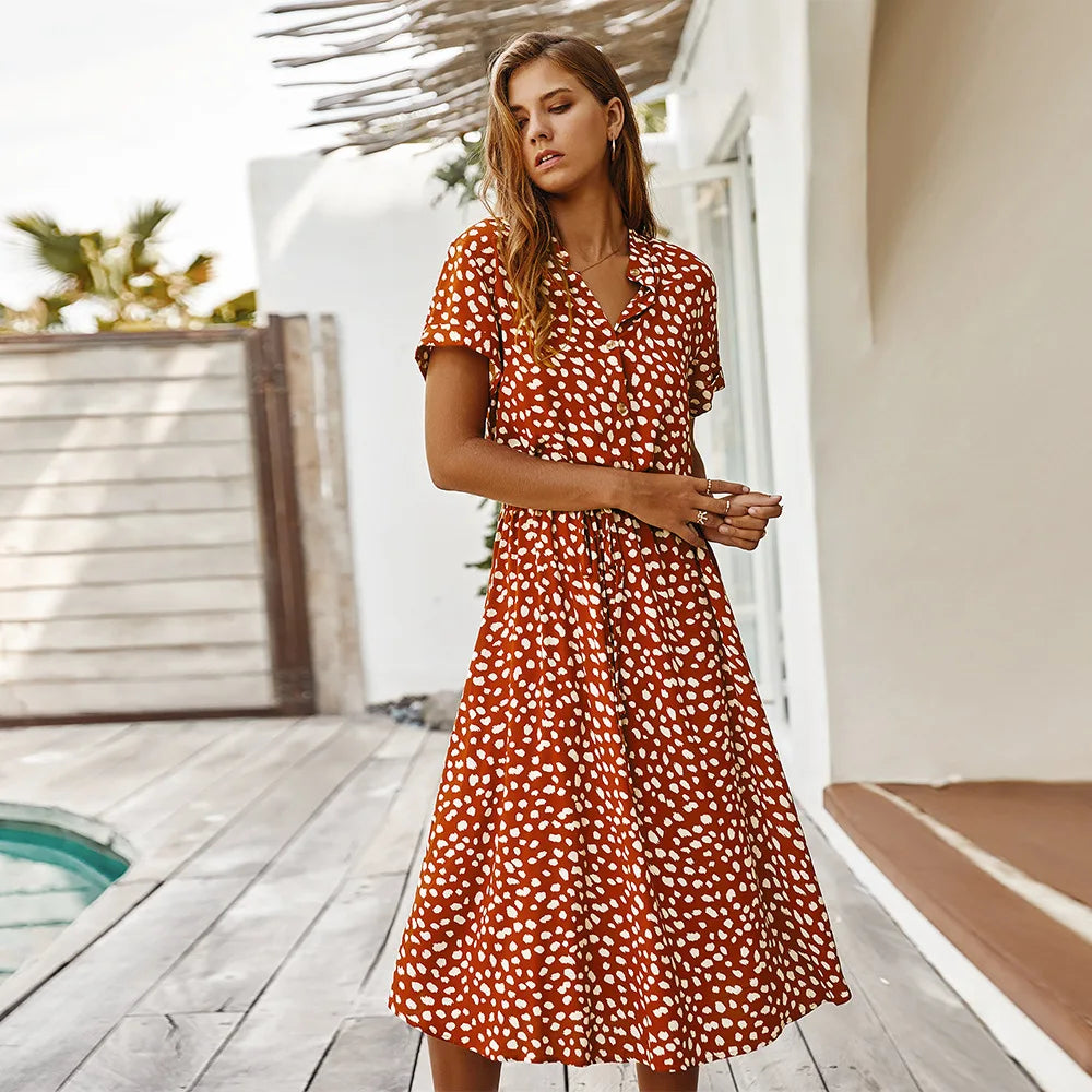 Adeline Printed Midi Shirt Dress