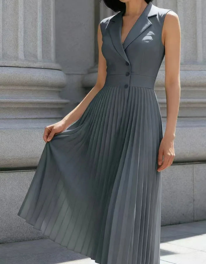 Genevieve Elegant Pleated Midi Dress