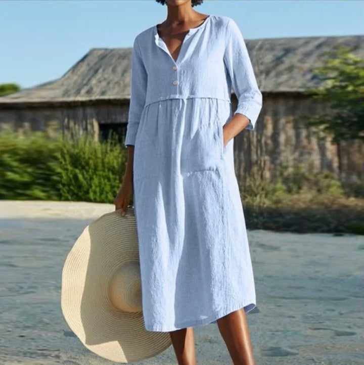 Evelina Pocket Linen Midi Dress