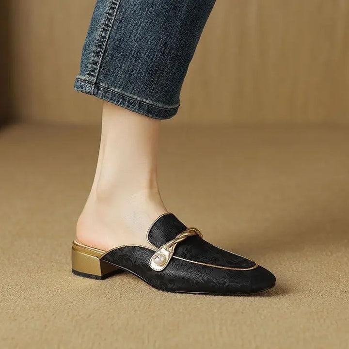 Beverly Floral Embossed Square Toe Sandals