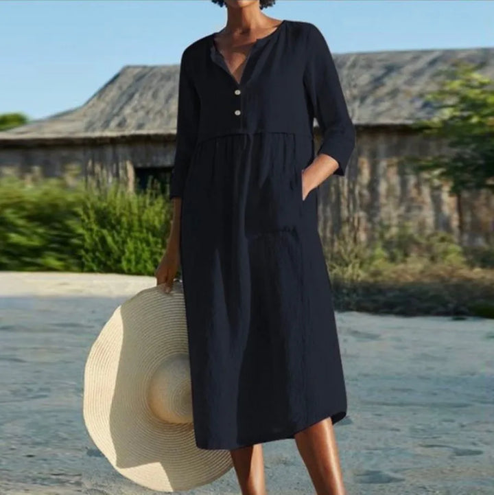 Evelina Pocket Linen Midi Dress
