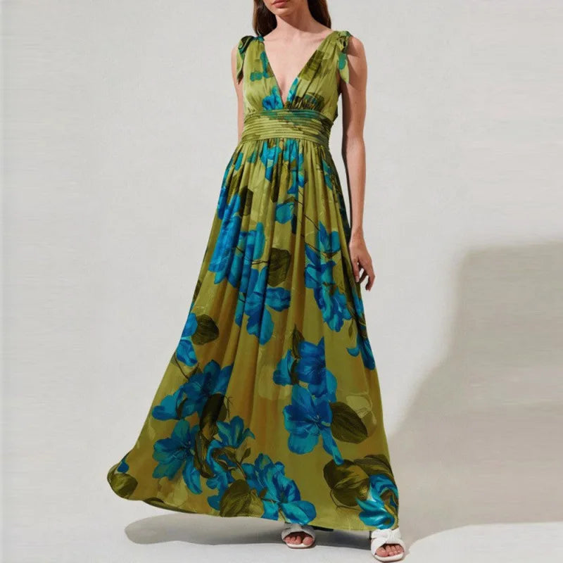 Maribelle Bohemian Floral V Neck Maxi Dress