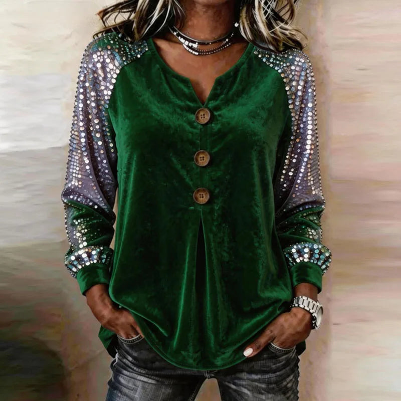 Keira Velvet Sequin Sleeve Blouse