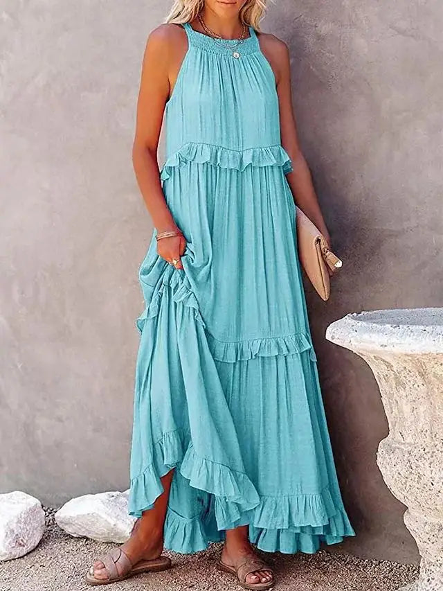 Avah Ruffle Trim Maxi Dress