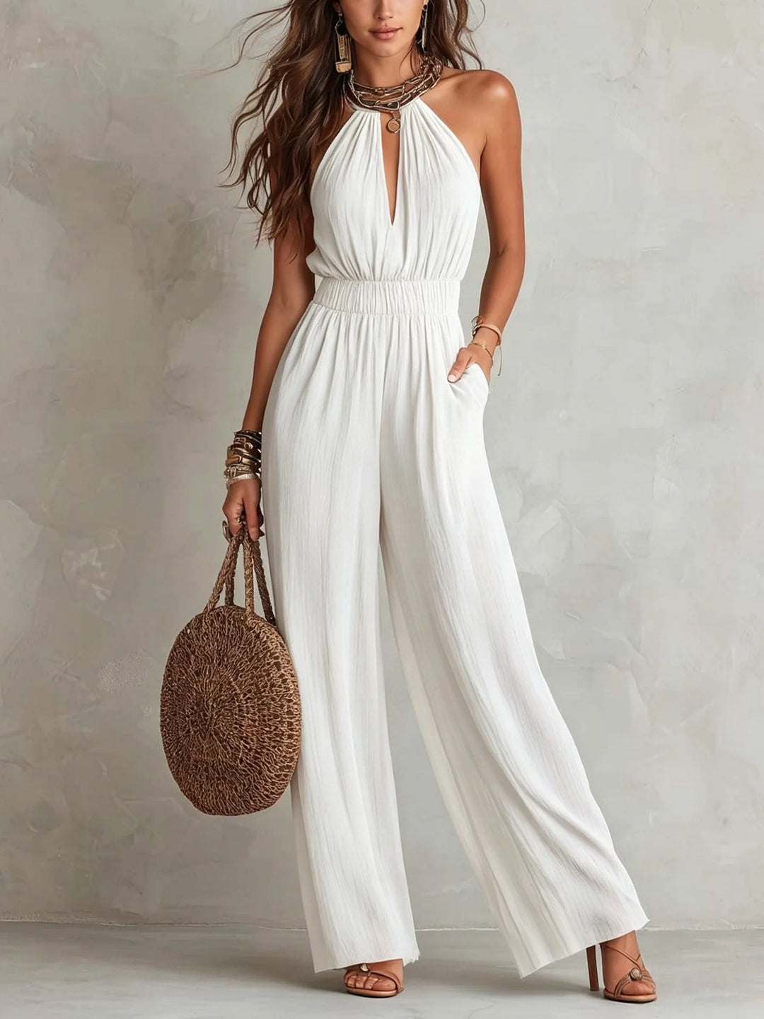Delphine Halter Wide Leg Jumpsuit
