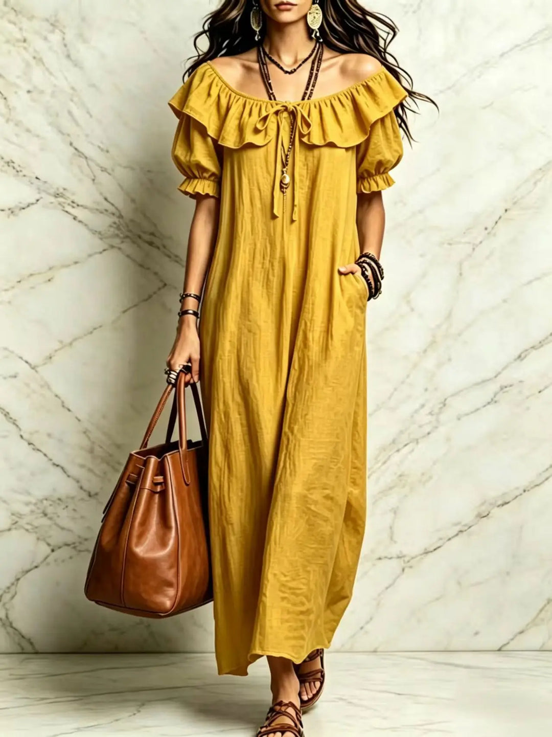 Evangeline Off Shoulder Boho Maxi Dress