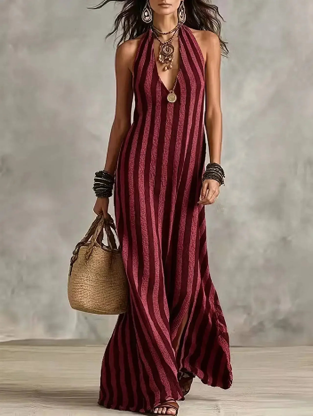Serena Striped Halter Maxi Dress