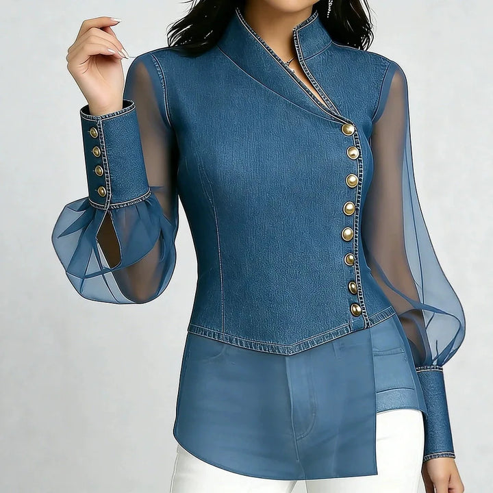 Marcella Chiffon Denim Top