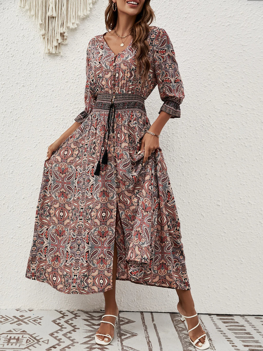 Seraphina Bohemian Tie Waist Maxi Dress