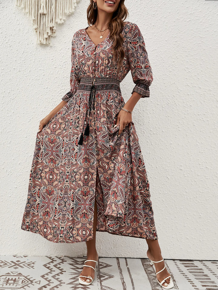 Seraphina Bohemian Tie Waist Maxi Dress