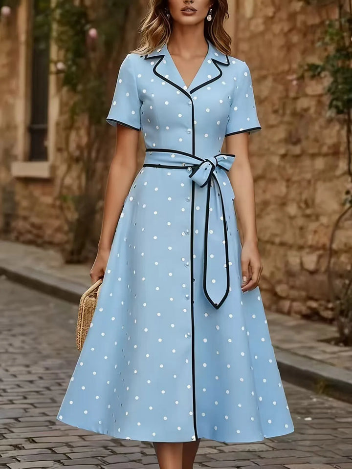 Evangeline Elegant French Polka Dot Midi Dress