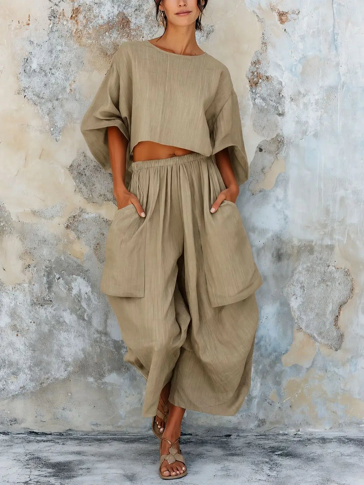 Avery Linen Cotton Wide Leg Pants Set