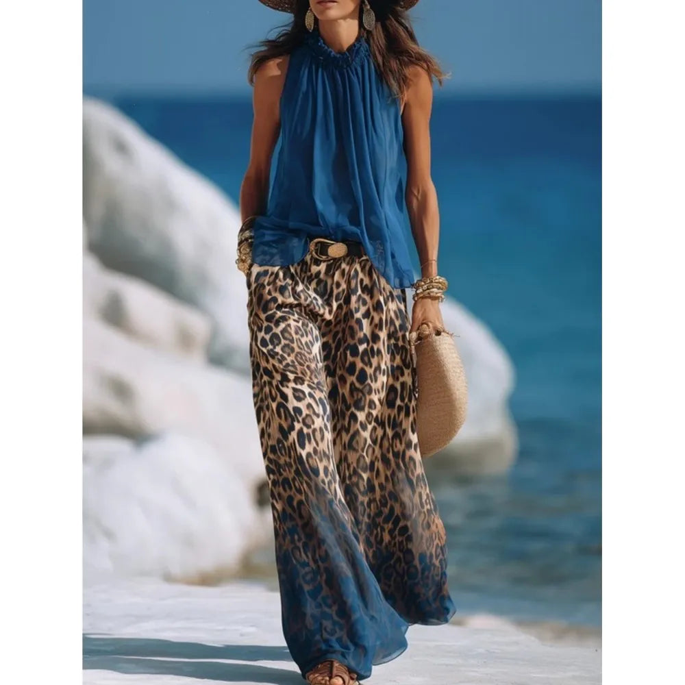Elaria Elegant Leopard Print Palazzo Set