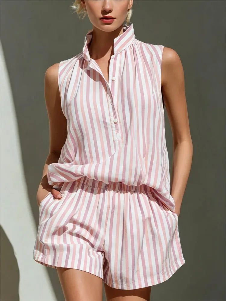 Maren Striped Vest And Shorts Co-Ord Set