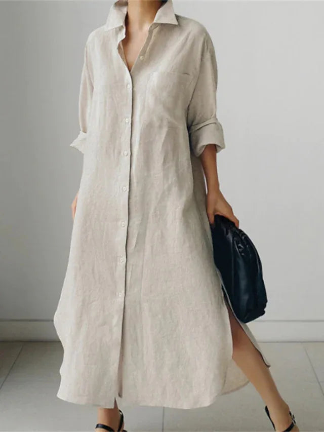 Gemma Button Front Long Sleeve Maxi Dress