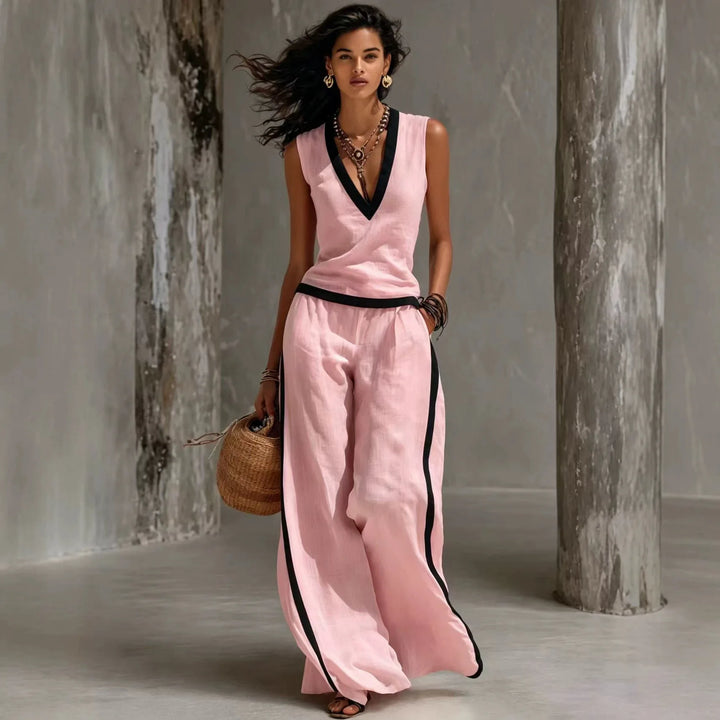Audrey V Neck Sleeveless Linen Matching Set