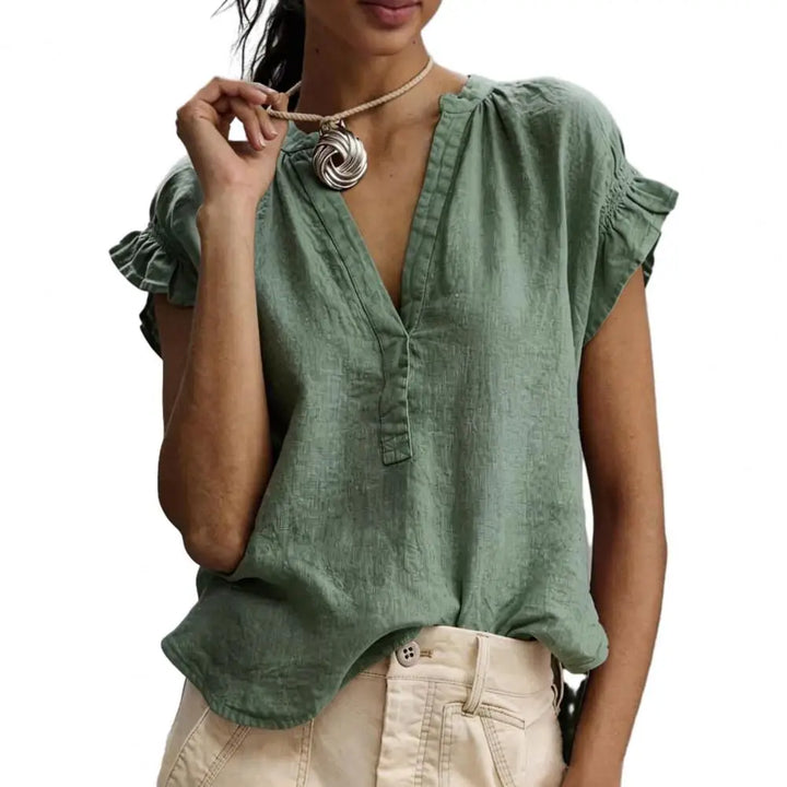 Sabrina Relaxed V Neck Ruffled Blouse