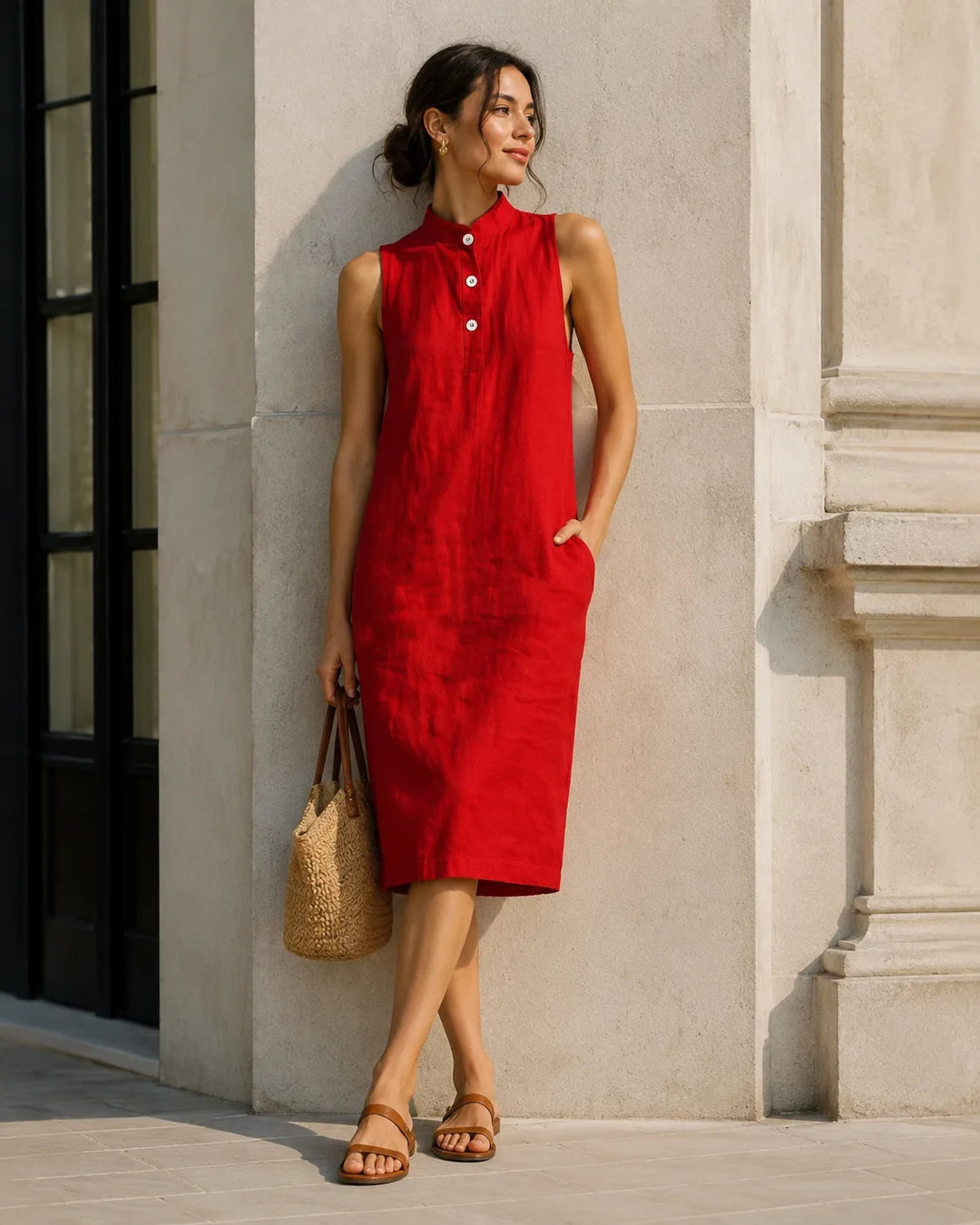 Clara Breathable Sleeveless Linen Midi Dress