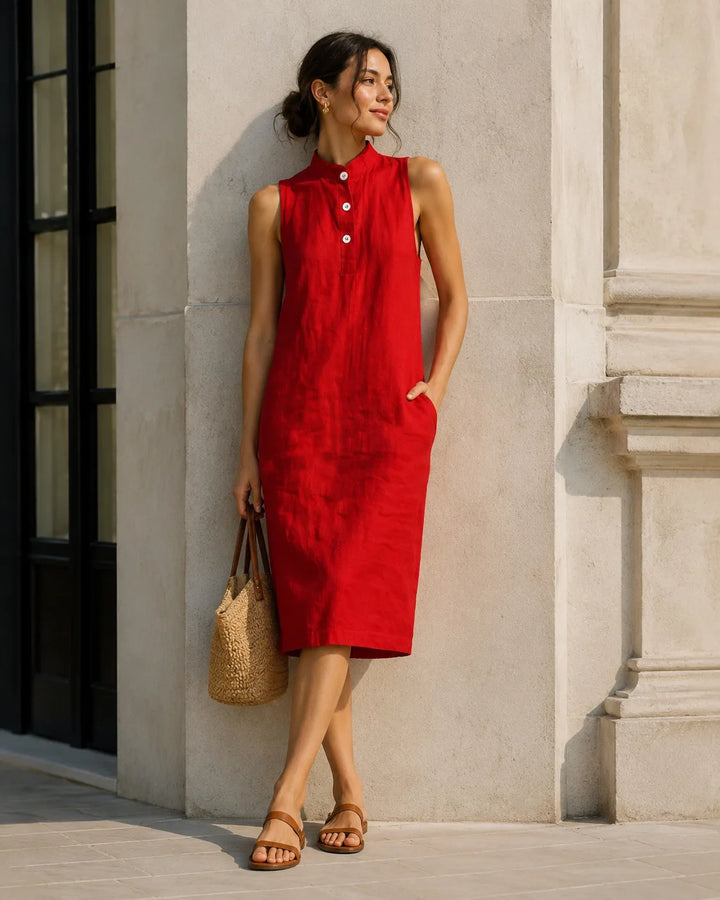 Clara Breathable Sleeveless Linen Midi Dress