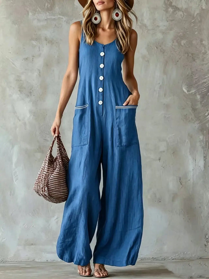 Lianna Button Front Wide Leg Jumpsuit