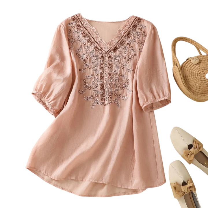 Linnea Embroidered V Neck Blouse