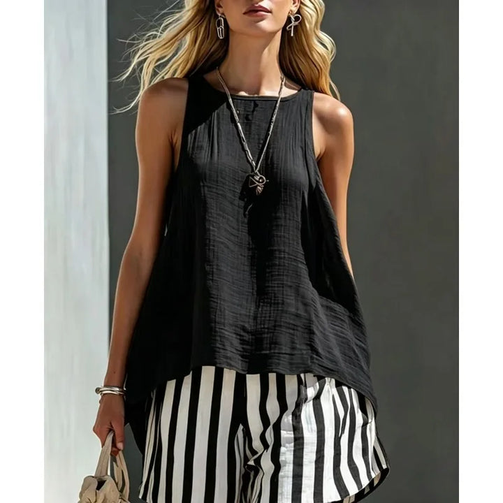 Belle Sleeveless Tank And Striped Shorts Set