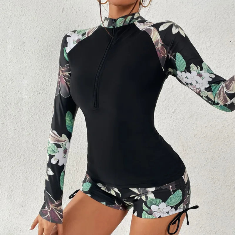 Tropical Zip Rash Guard Set