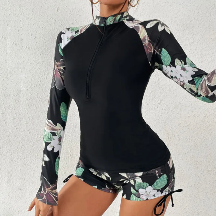 Tropical Zip Rash Guard Set