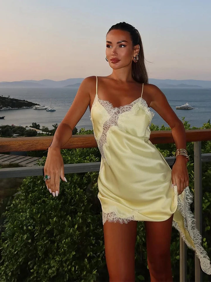 Natalia Satin Lace Mini Dress