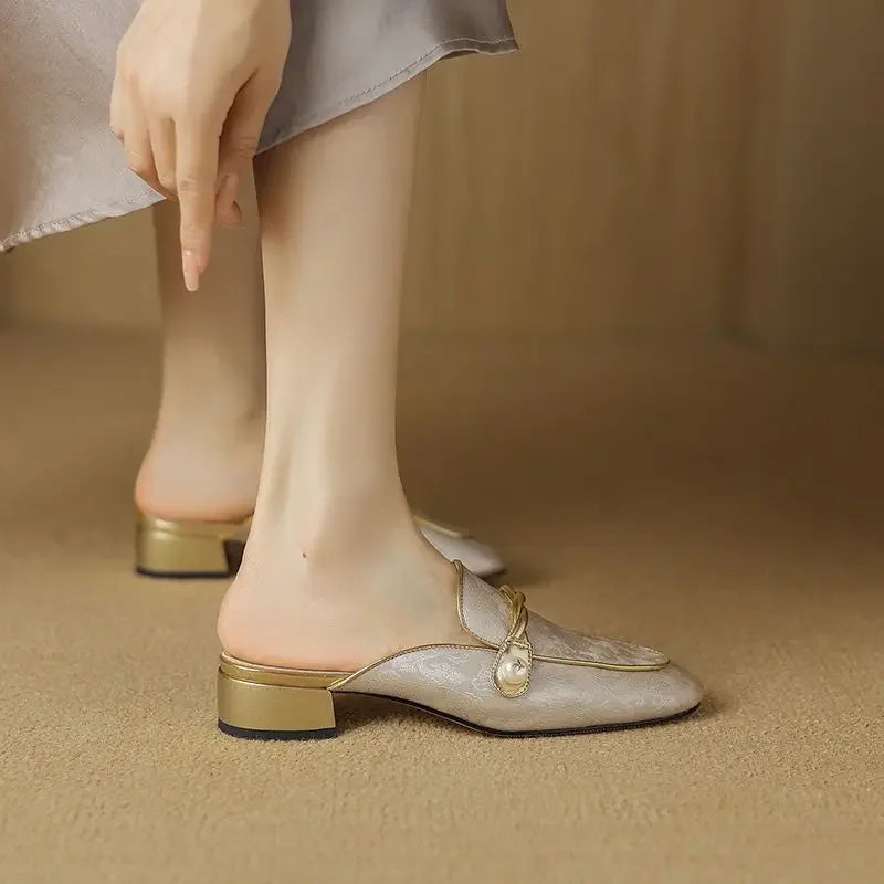Beverly Floral Embossed Square Toe Sandals
