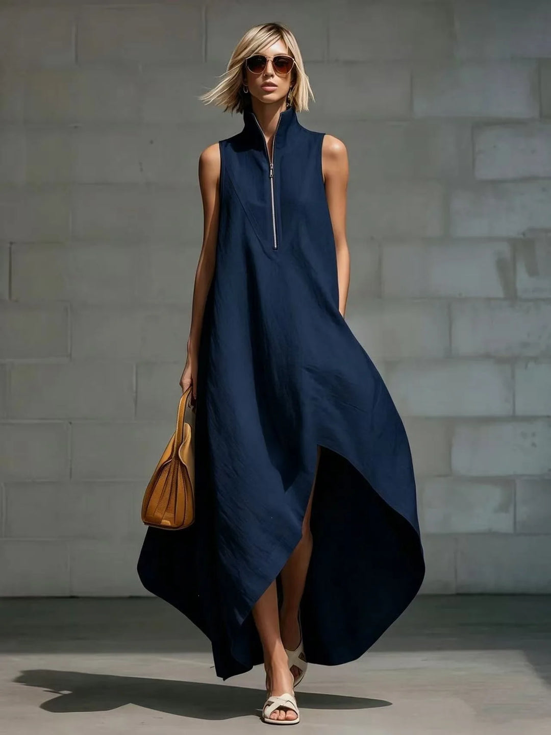 Rosalyn Sleeveless Half Zip Long Dress