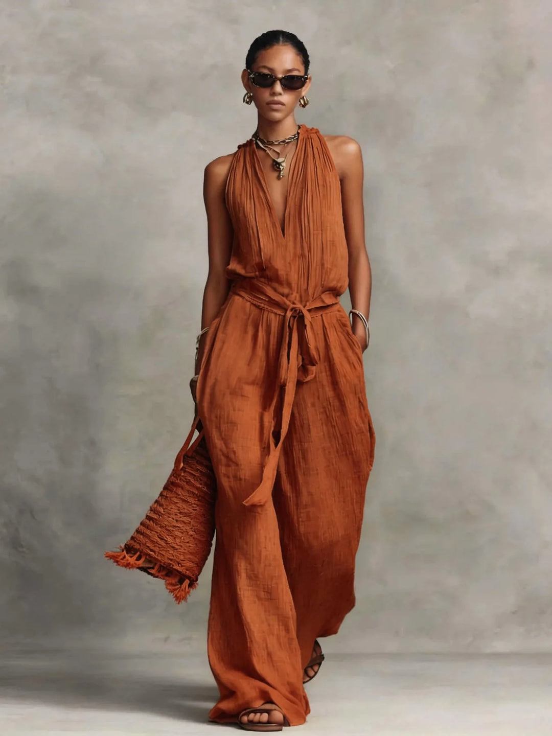 Lillian Front Tie Wide Leg Jumpsuit