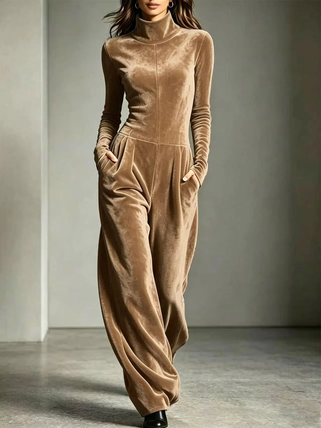 Elara Velvet High Neck Jumpsuit