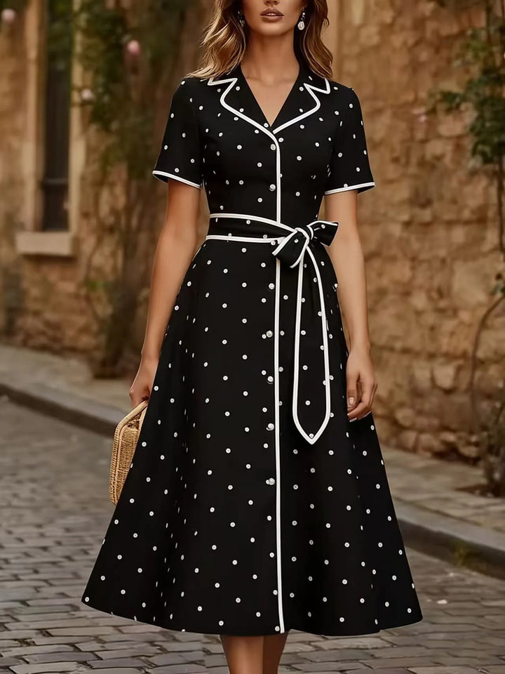 Evangeline Elegant French Polka Dot Midi Dress