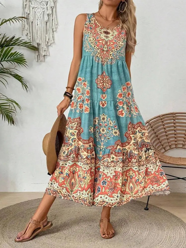 Delaney Boho Printed Maxi Dress