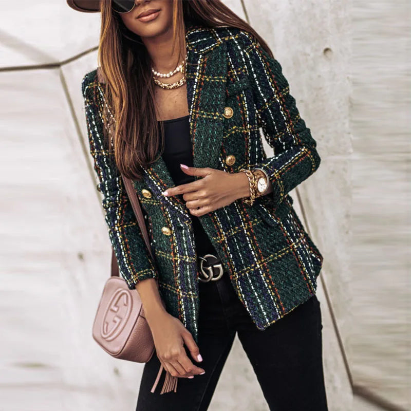 Sabine Double Breasted Plaid Blazer