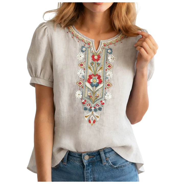 Mallorie Embroidered Linen Blouse