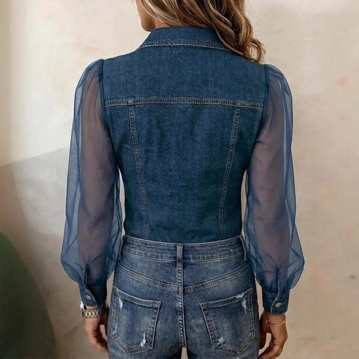 Cambria Sheer Sleeve Denim Blouse