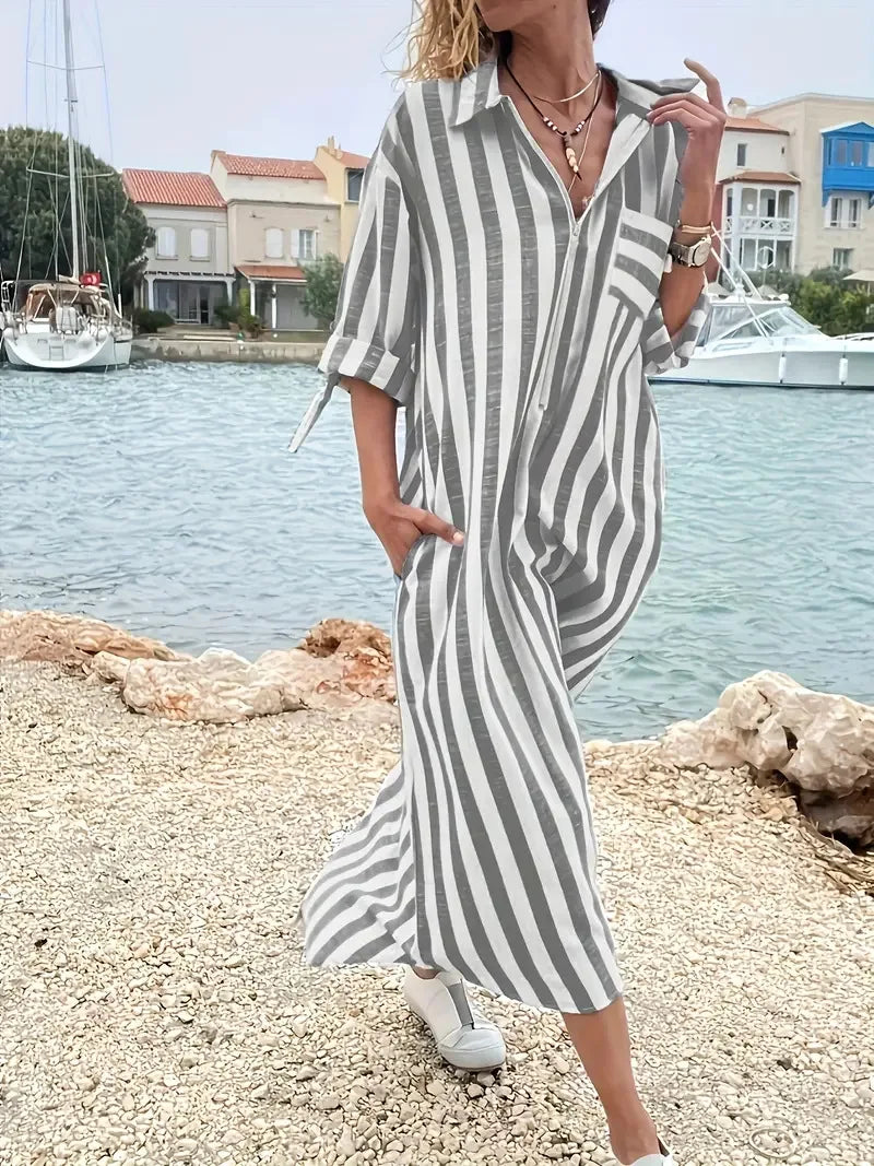 Delia Striped Maxi Shirt Dress
